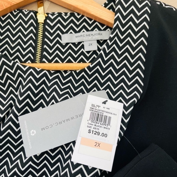 NWT Marc New York Andrew Marc Black White Shift Sleeveless Dress Plus Size 2X - Picture 3 of 6